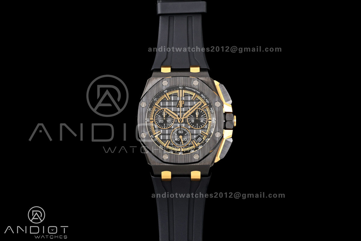 Royal Oak Offshore 26420 Black Ceramic DDF 1:1 Best Edition Black/YG Dial on Black Rubber Strap DD4401 Super Clone